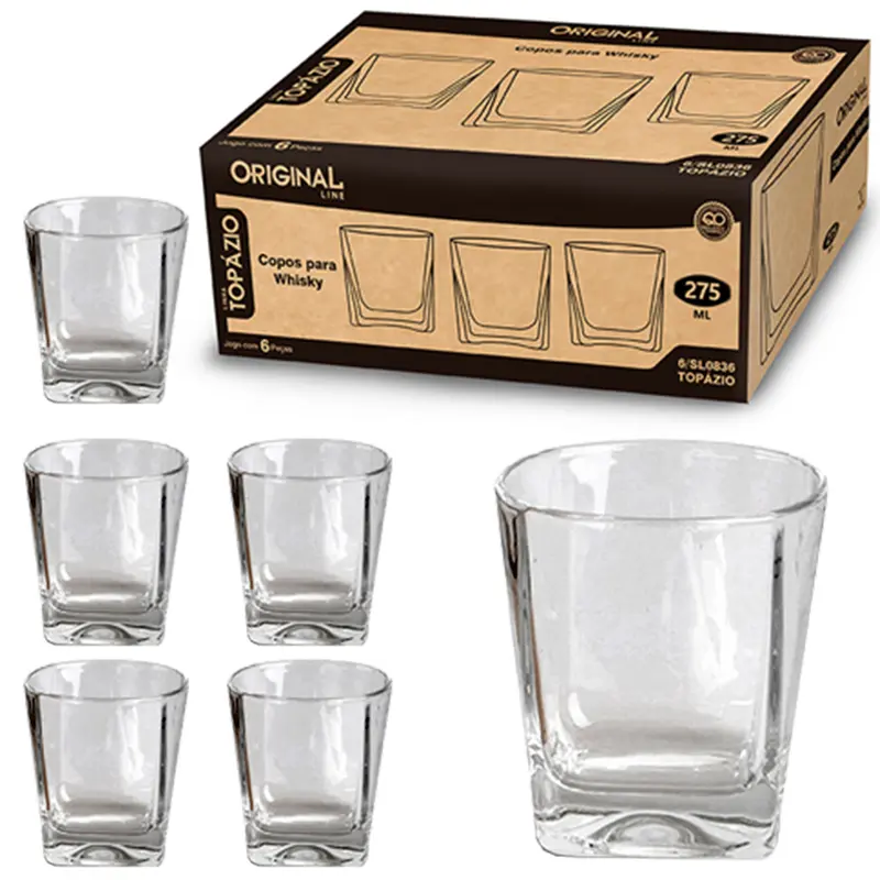 JOGO DE COPO DE VIDRO WHISKY TOPAZIO COM 6 PECAS 275ML