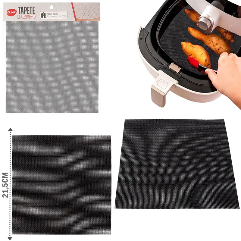 TAPETE ESTEIRA CULINARIO DE FIBRA DE VIDRO / SILICONE QUADRADO PARA AIR FRYER / FRITADEIRA ELETRICA 21,5CM