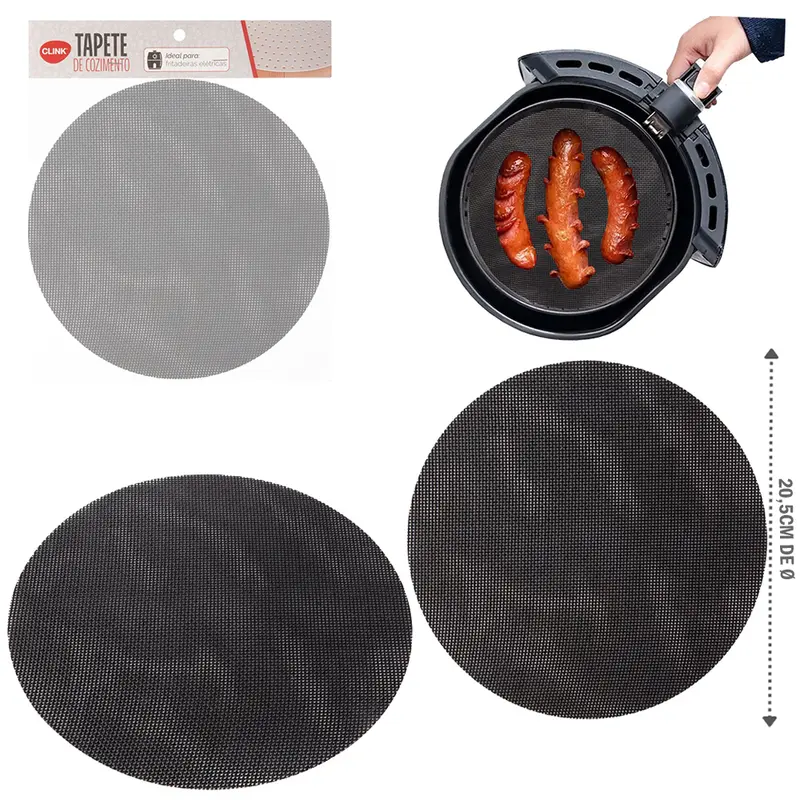 TAPETE ESTEIRA CULINARIO DE FIBRA DE VIDRO / SILICONE REDONDO PARA AIR FRYER / FRITADEIRA ELETRICA 20,5CM DE Ø