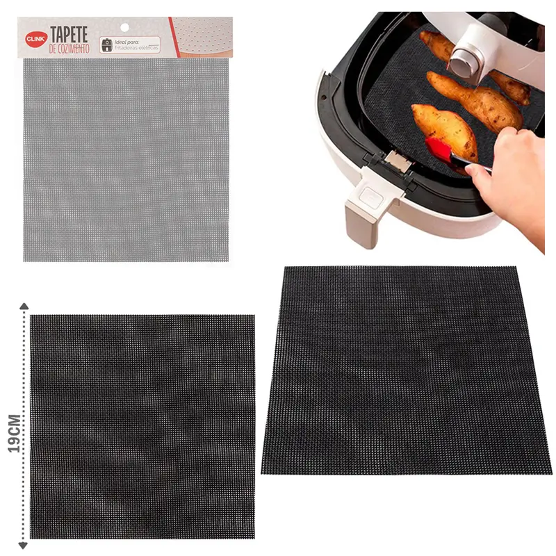 TAPETE ESTEIRA CULINARIO DE FIBRA DE VIDRO / SILICONE QUADRADO PARA AIR FRYER / FRITADEIRA ELETRICA 19CM