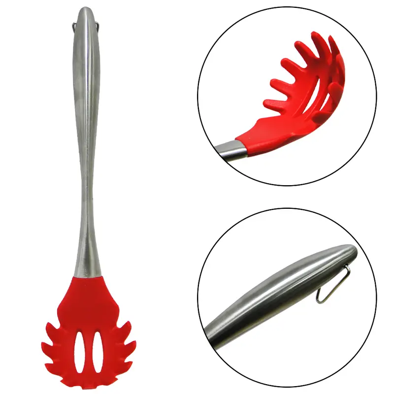 PEGADOR DE MASSAS DE SILICONE VERMELHO CABO DE INOX 30X7,5CM