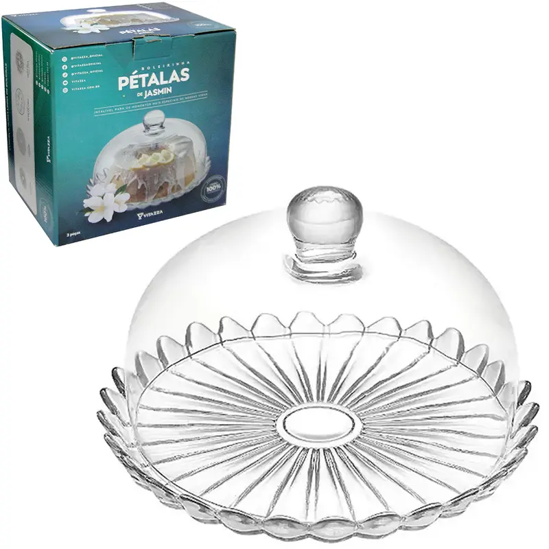 BOLEIRA DE VIDRO COM TAMPA PETALAS DE JASMIN 12X24,5CM DE Ø NA CAIXA