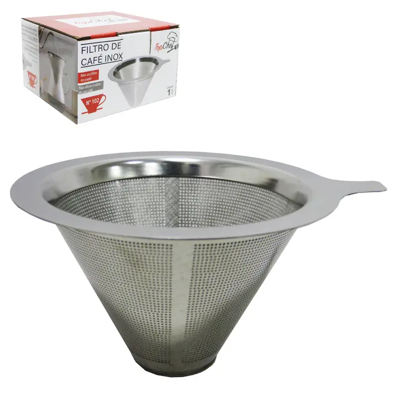 FILTRO / COADOR DE CAFE DE INOX SEM BASE PARA 2 XICARAS 12X6X10CM DE Ø NA CAIXA