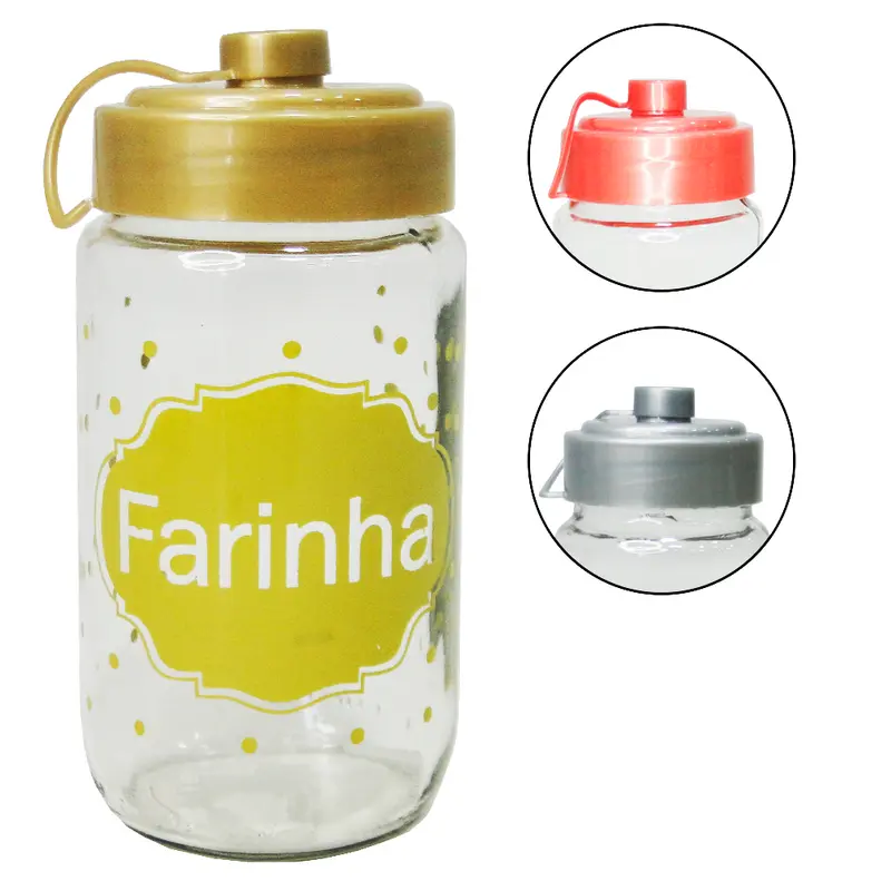FARINHEIRA DE VIDRO REDONDO COM TAMPA DE PLASTICO COLORS 325ML