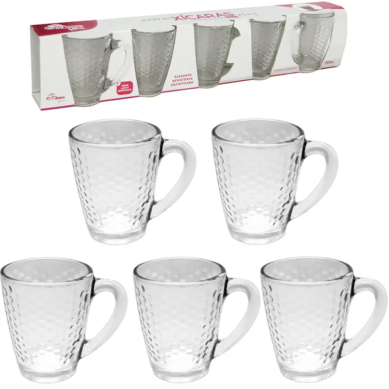 JOGO DE CANECA XICARA DE VIDRO PARA CAFE PRINCE HONEY COM 5 PECAS 90ML
