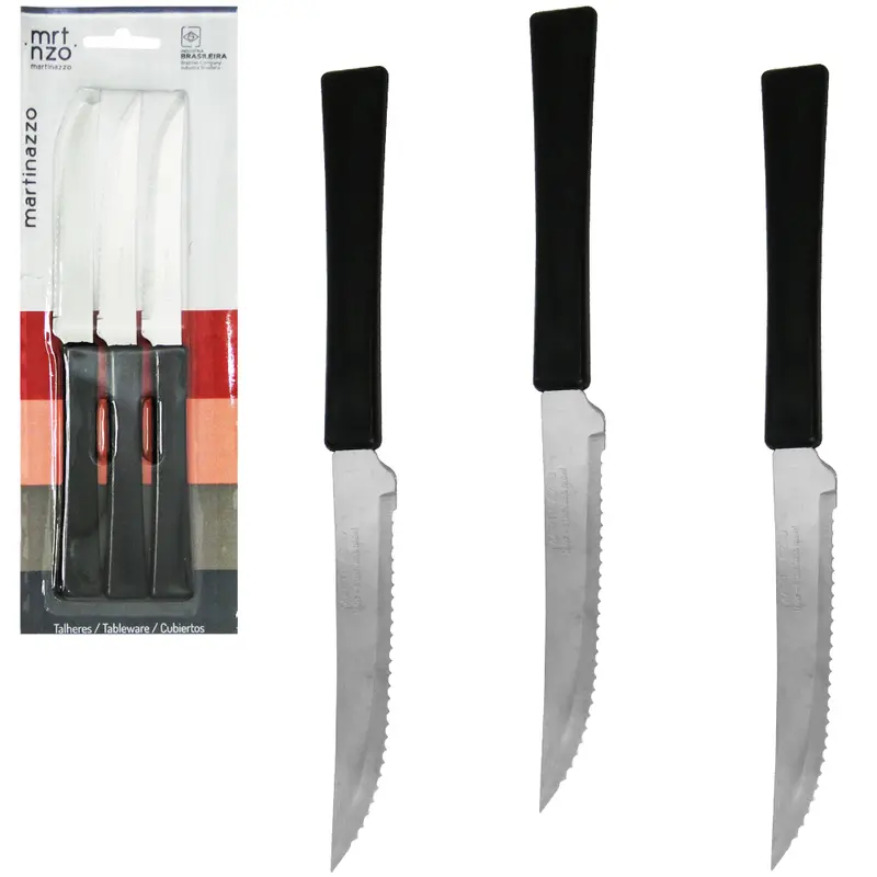 FACA DE CHURRASCO DE INOX 4'' UNA COM 3 PECAS