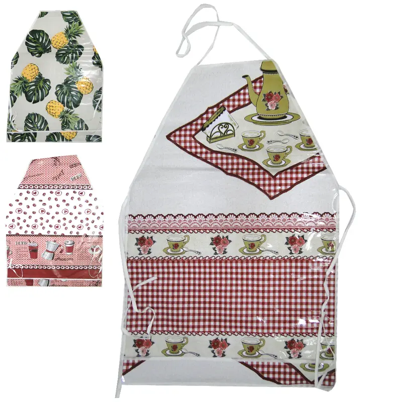 AVENTAL DE PLASTICO FLANELADO PARA COZINHA COM APARADOR ESTAMPAS 62X42CM