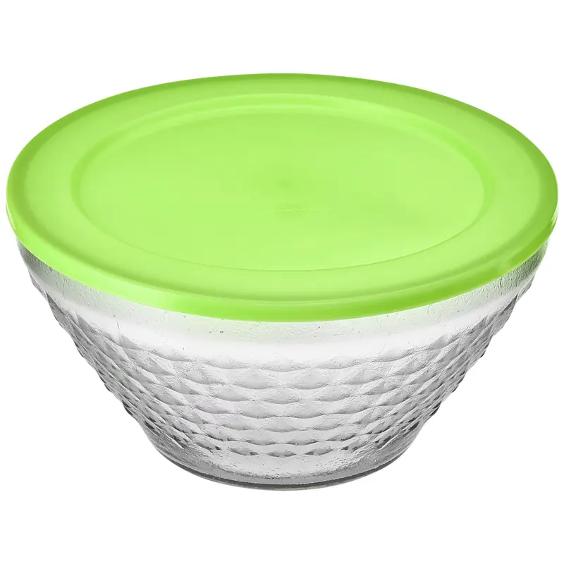 TIGELA SALADEIRA DE VIDRO REDONDA BOWL BICO DE JACA COM TAMPA DE PLASTICO 2L 20CM DE Ø