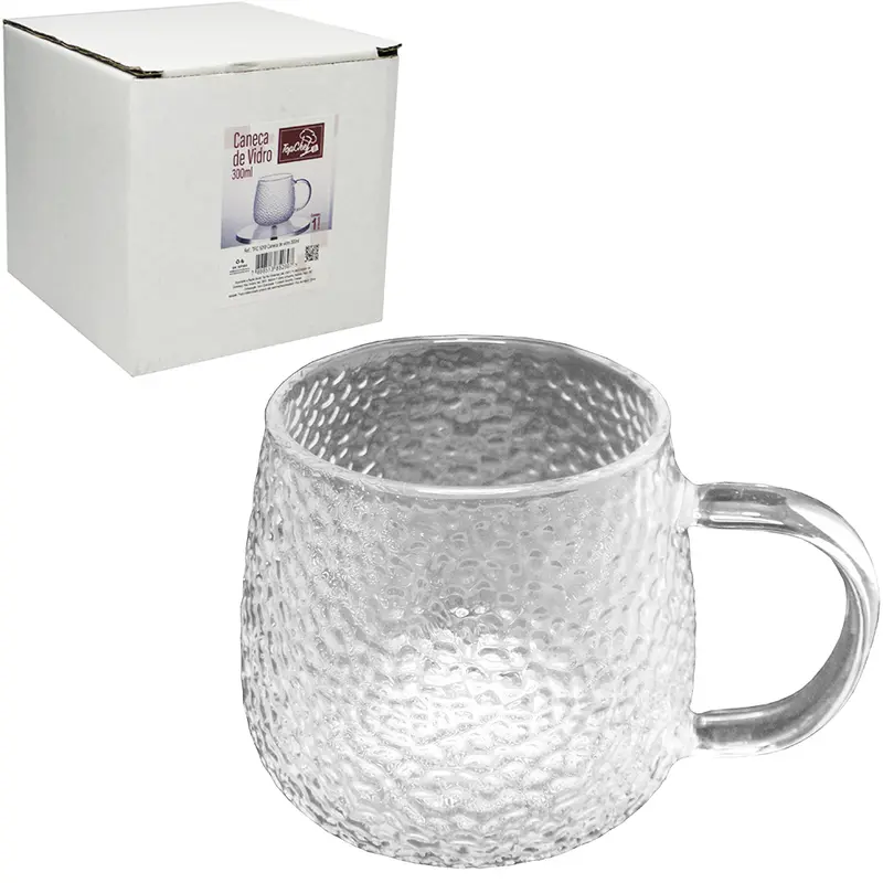 CANECA XICARA DE VIDRO 300ML NA CAIXA