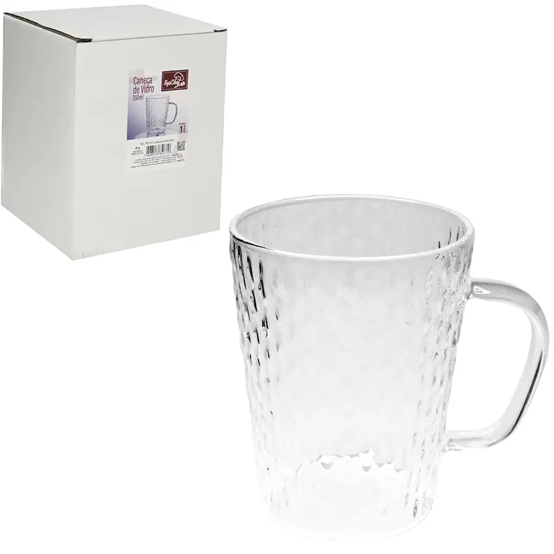CANECA XICARA DE VIDRO 350ML NA CAIXA