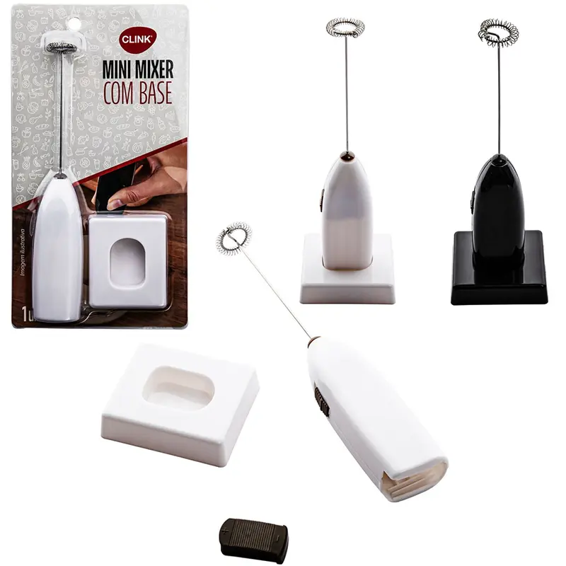 MIXER / MISTURADOR DE METAL COM BASE + CABO PRETO / BRANCO A PILHA 20,5X7X6CM NA CARTELA