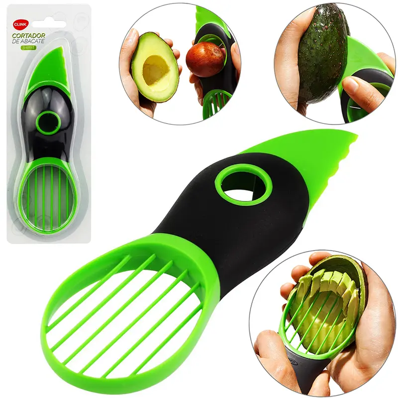 CORTADOR DE ABACATE DE PLASTICO / INOX 3 EM 1 19,5X6CM NA CARTELA