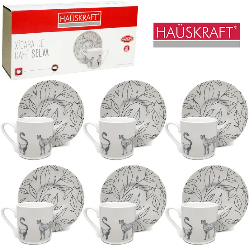 JOGO DE XICARA DE PORCELANA COM PIRES PARA CAFE SELVA HAUSKRAFT 12 PECAS 80ML