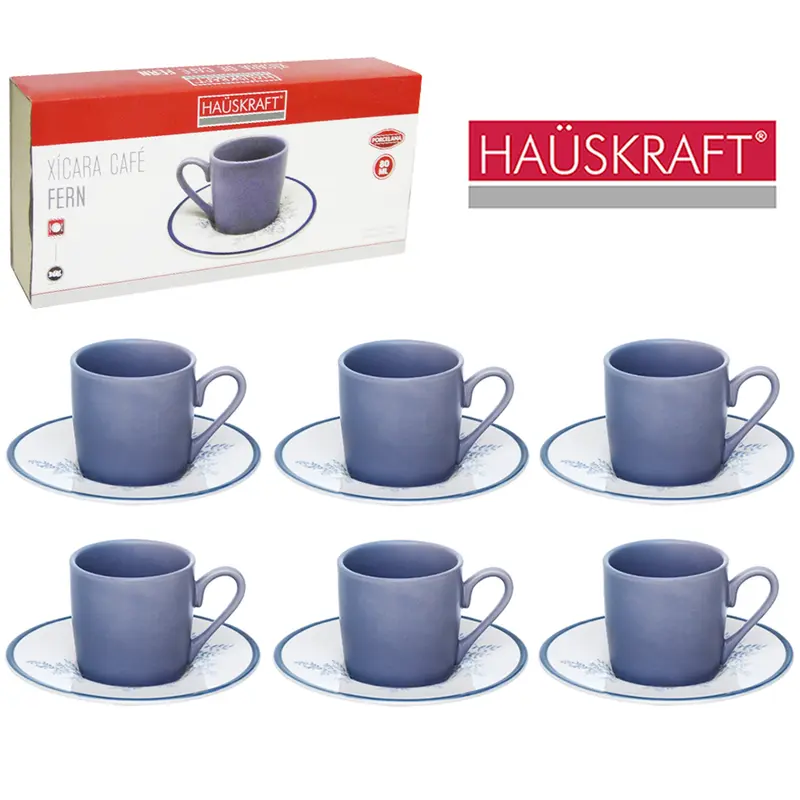 JOGO DE XICARA DE PORCELANA COM PIRES PARA CAFE FERN HAUSKRAFT 12 PECAS 80ML