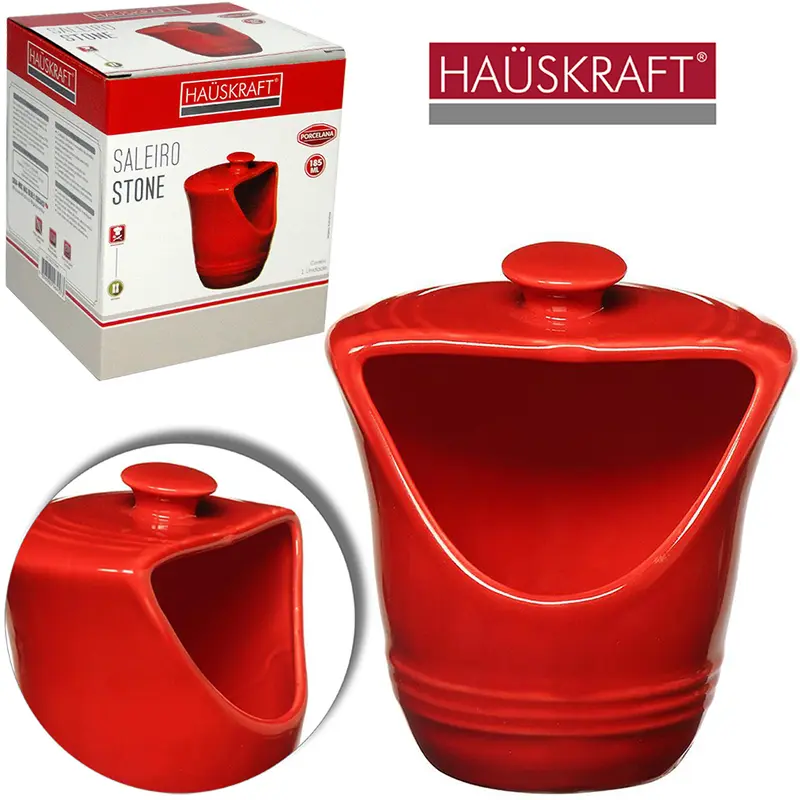 SALEIRO DE PORCELANA STONE VERMELHO HAUSKRAFT 185ML
