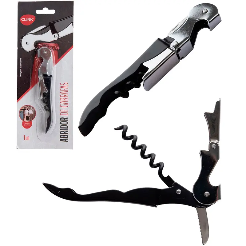 ABRIDOR DE GARRAFA / SACA ROLHA / CANIVETE DE INOX PAPAGAIO 3 EM 1 12X2CM NA CARTELA
