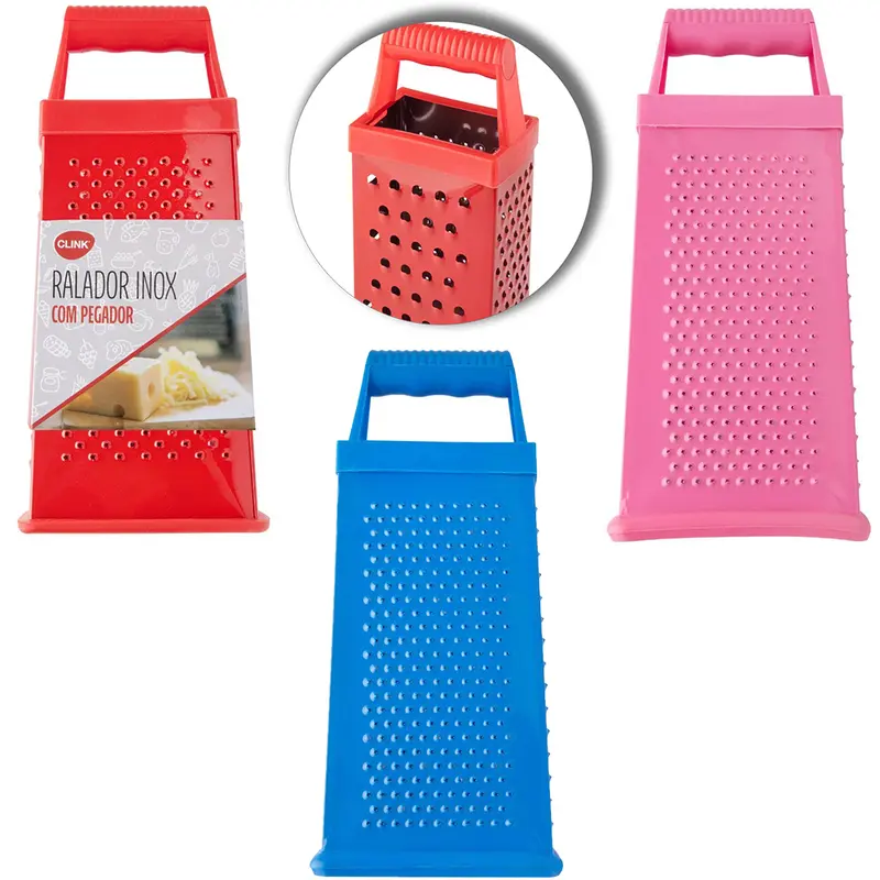 RALADOR DE INOX 4 FACES COM PEGADOR DE PLASTICO COLORS 9,5''