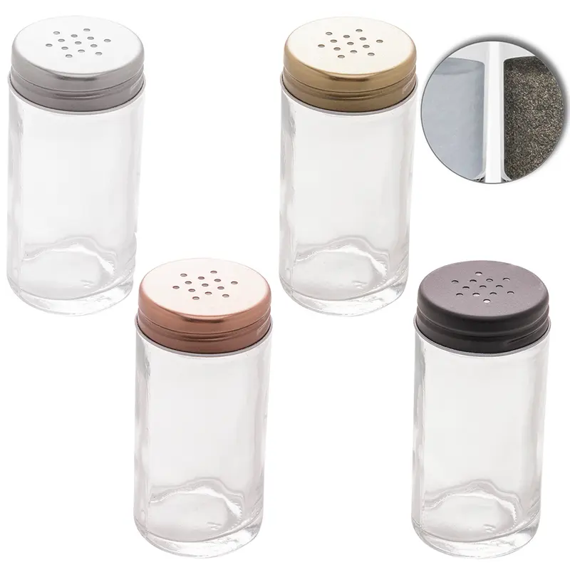 SALEIRO / PIMENTEIRO DE MESA DE VIDRO COM TAMPA DE METAL 80ML