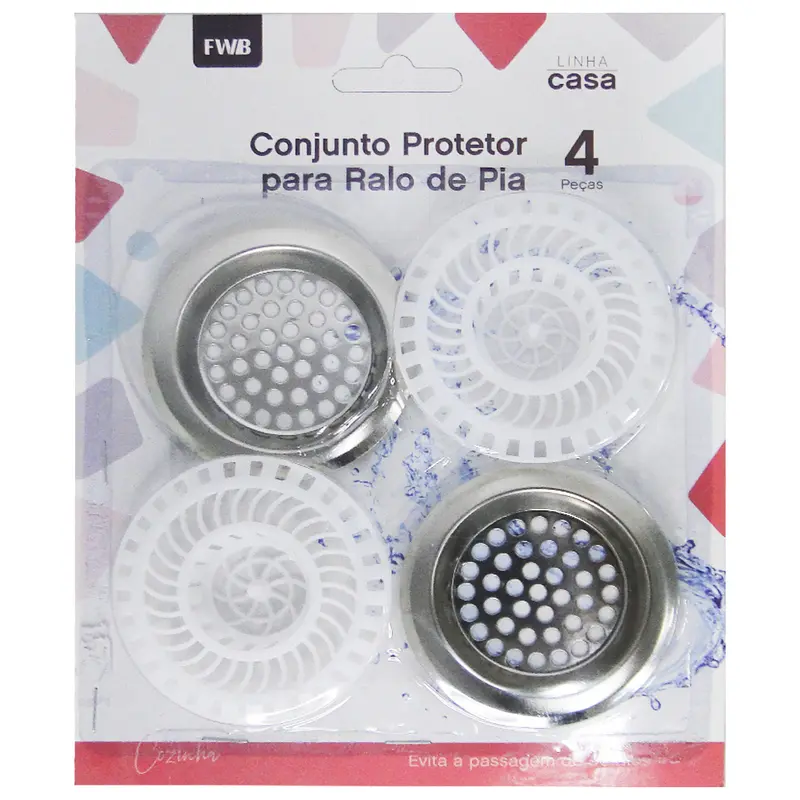 RALO DE INOX PARA PIA COM 2 PECAS 7,5CM DE Ø + 2 RALO DE PLASTICO 7,5CM DE Ø NA CARTELA