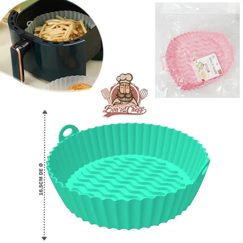 FORMA DE SILICONE REDONDA COM ALCA PARA AIR FRYER / FRITADEIRA ELETRICA BONS CHEFF 4X16,5CM DE Ø