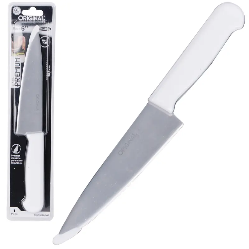 FACA DE CARNE / PEIXEIRA DE INOX 6'' CABO PLASTICO BRANCO PREMIUM