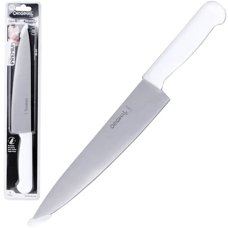 FACA DE CARNE / PEIXEIRA DE INOX 8'' CABO PLASTICO BRANCO PREMIUM