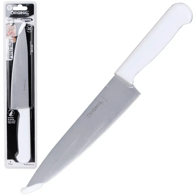 FACA DE CARNE / PEIXEIRA DE INOX 7'' CABO PLASTICO BRANCO PREMIUM
