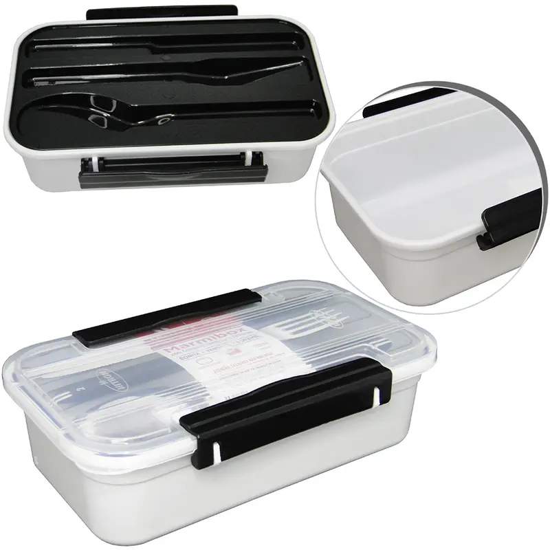 MARMITA DE PLASTICO RETANGULAR COM DIVISORIA PARA TALHERES E TRAVA LATERAL MARMIBOX 780ML