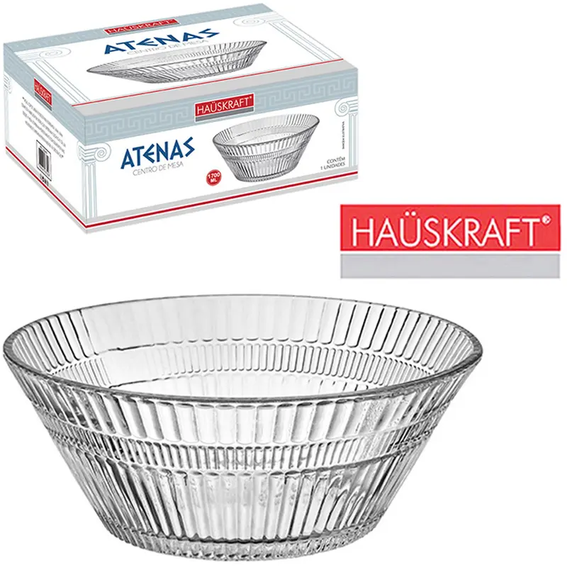 TIGELA SALADEIRA DE VIDRO REDONDA ATENAS HAUSKRAFT 1700ML 21,5CM DE Ø NA CAIXA