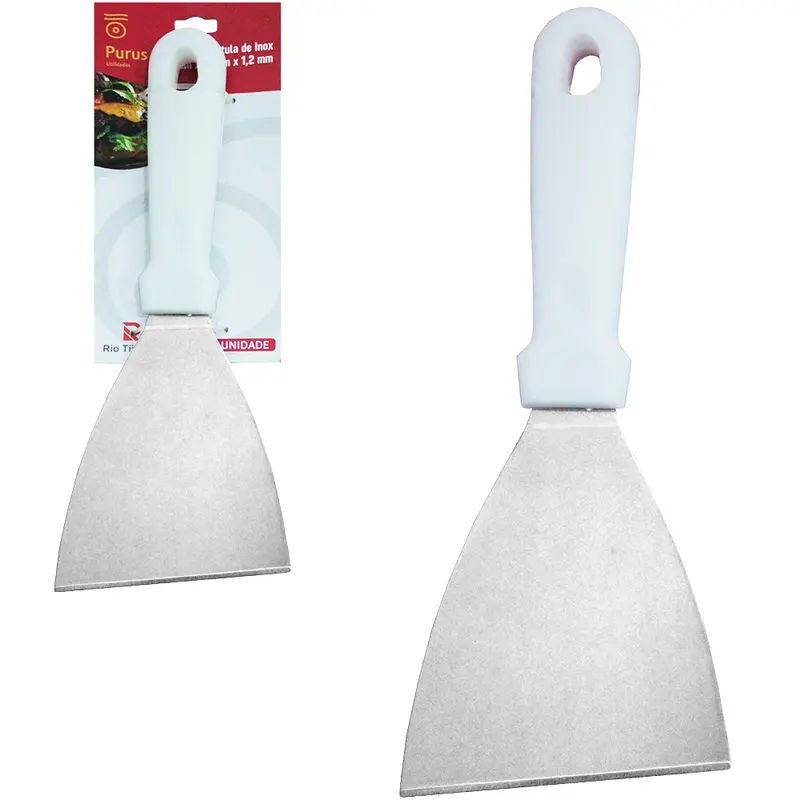 ESPATULA DE COZINHA RETA DE INOX CABO PLASTICO BRANCO 4'' 24CM
