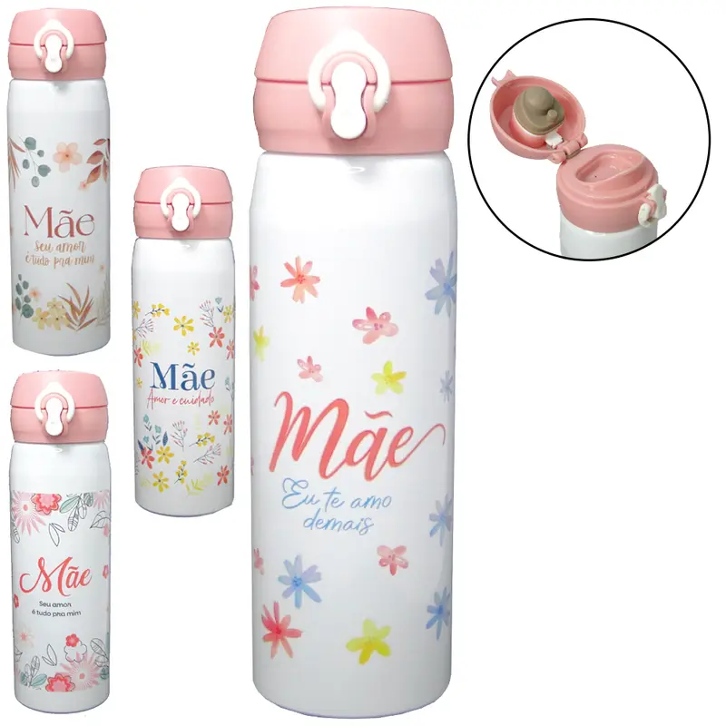 GARRAFA SQUEEZE DE ALUMINIO FRASES MAE COM BOTAO + TRAVA 550ML