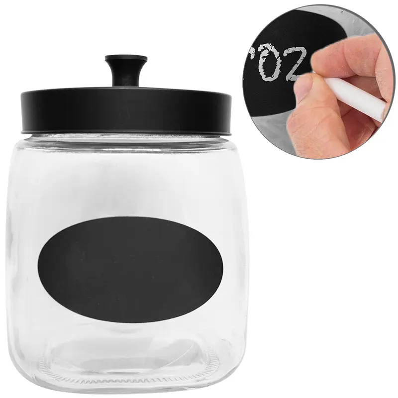 POTE DE VIDRO REDONDO COM TAMPA DE METAL BLACK + ADESIVO / ETIQUETA LOUSA 1,9L