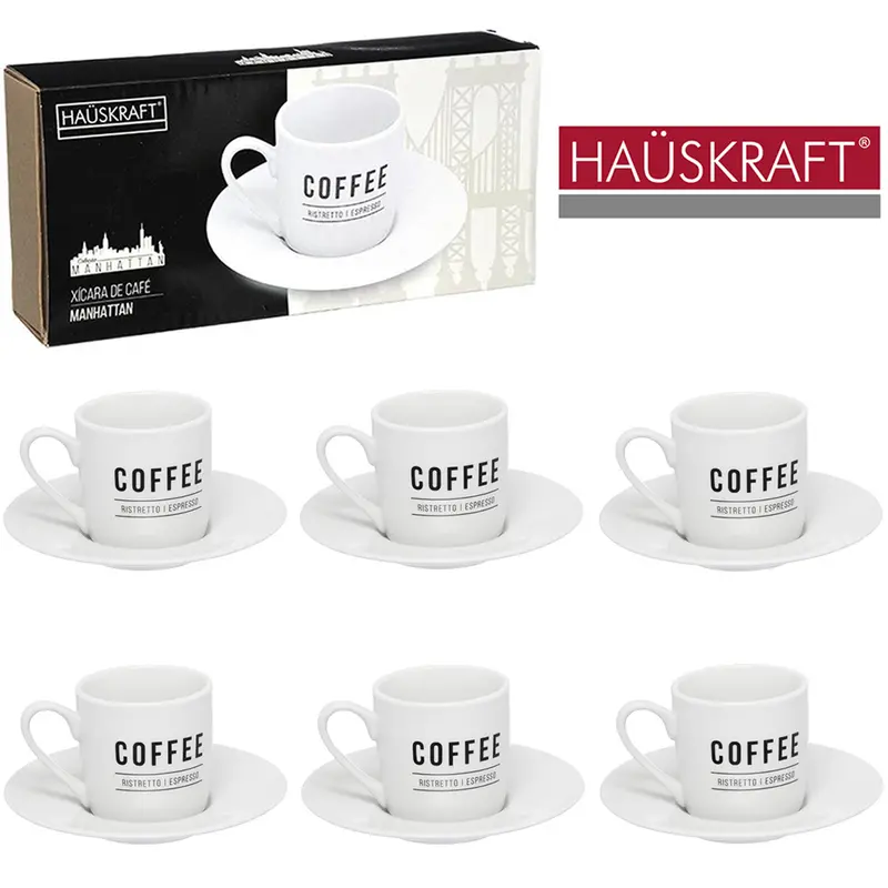 JOGO DE XICARA PORCELANA COM PIRES PARA CAFE COFFEE MANHATTAN HAUSKRAFT 12 PECAS 80ML