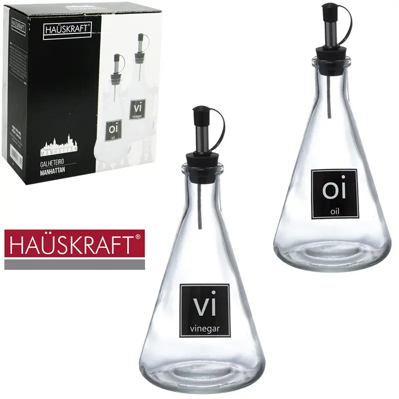 AZEITEIRO COM VINAGREIRO DE VIDRO COM BICO DOSADOR DE INOX MANHATTAN HAUSKRAFT 250ML