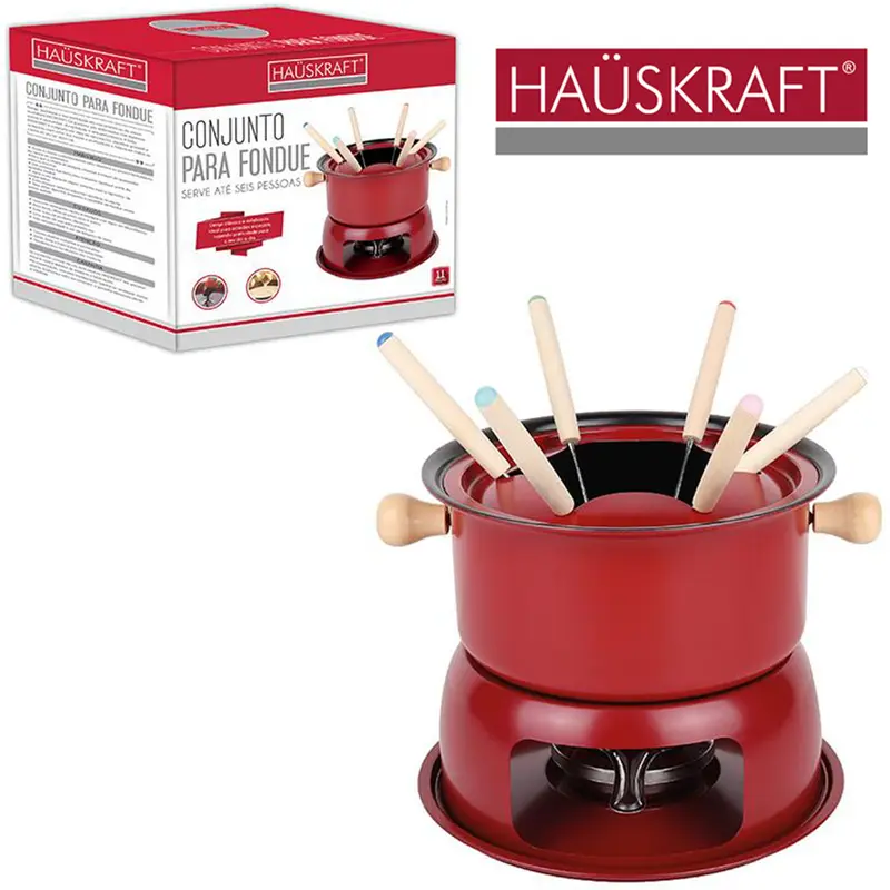 JOGO DE FONDUE DE METAL LUCERNA COM 6 GARFOS / PANELA / SEPARADOR HAUSKRAFT 1,7L