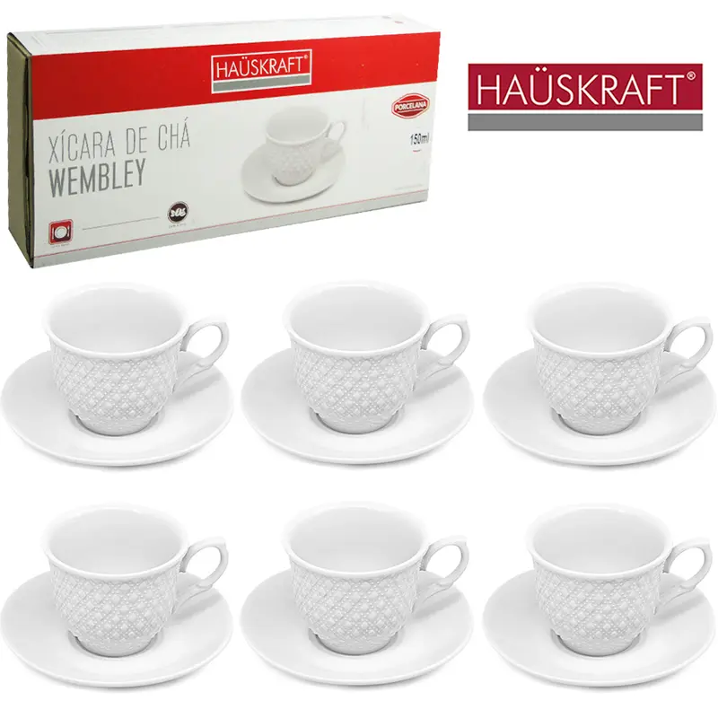 JOGO DE XICARA DE PORCELANA COM PIRES PARA CHA WEMBLEY HAUSKRAFT 12 PECAS 150ML