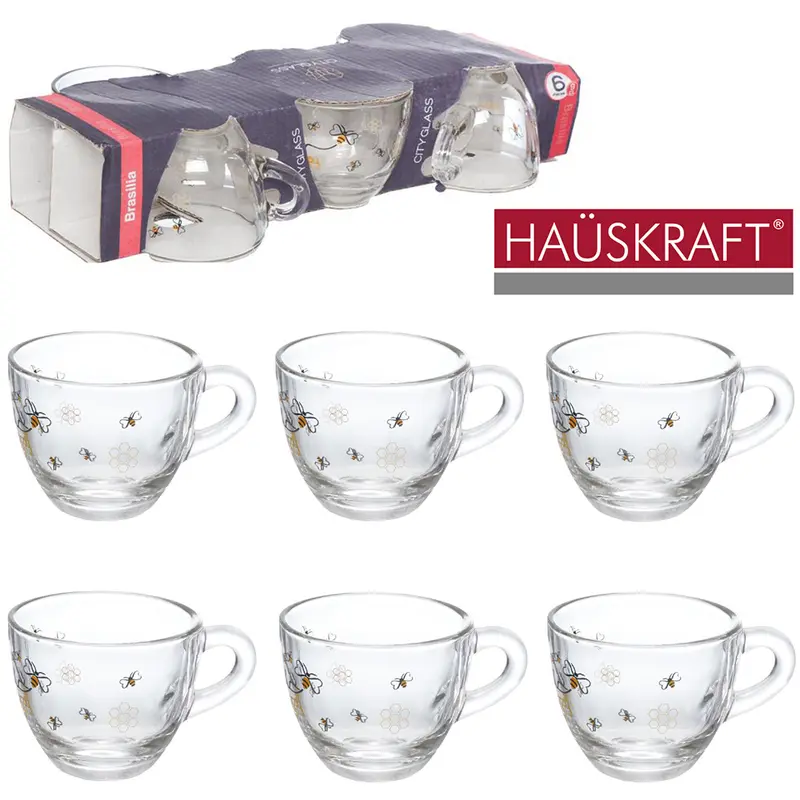JOGO DE CANECA XICARA DE VIDRO PARA CAFE BRASILIA HONEY HAUSKRAFT COM 6 PECAS 55ML