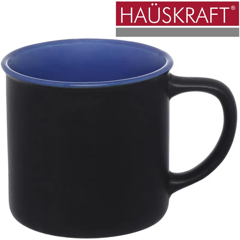 CANECA DE PORCELANA PRETA FOSCA INTERIOR AZUL HAUSKRAFT 310ML