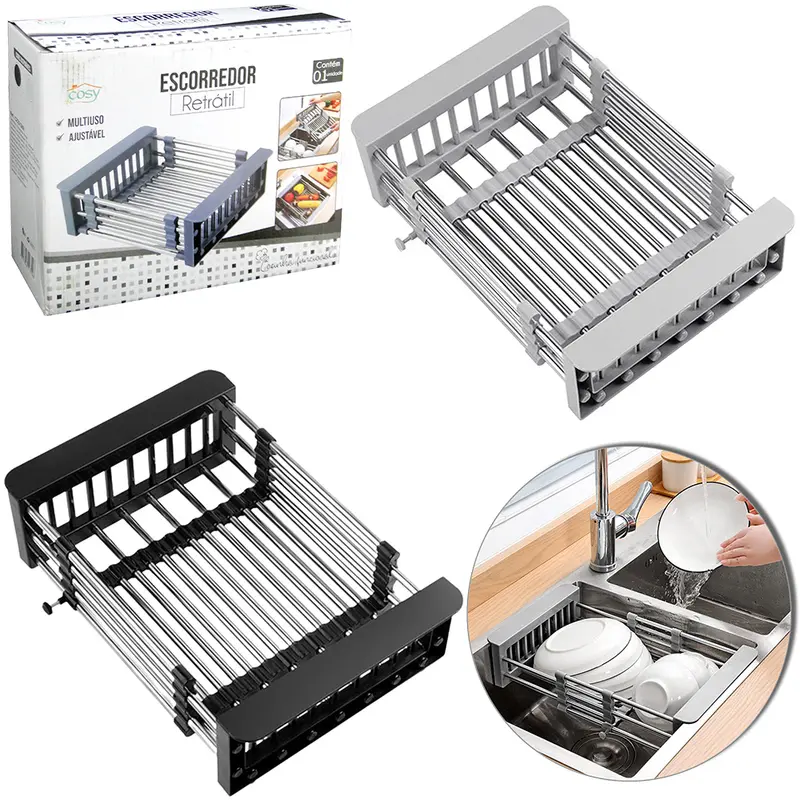 ESCORREDOR RETRATIL MULTIUSO DE INOX PARA PIA 29X22,5X9CM