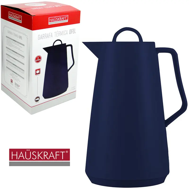 GARRAFA TERMICA COM AMPOLA DE VIDRO OFEL AZUL HAUSKRAFT 1L