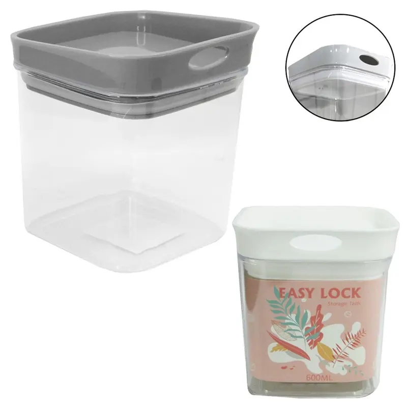 POTE DE ACRILICO QUADRADO EMPILHAVEL COM TAMPA HERMETICA 600ML