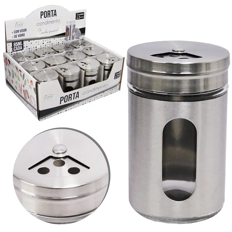 PORTA CONDIMENTO / QUEIJEIRA DE VIDRO / INOX COM VISOR 85ML