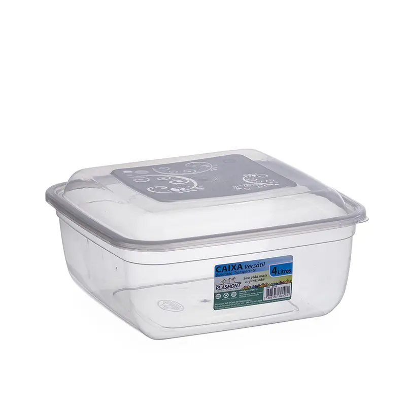 POTE DE PLASTICO QUADRADO COM TAMPA 4L