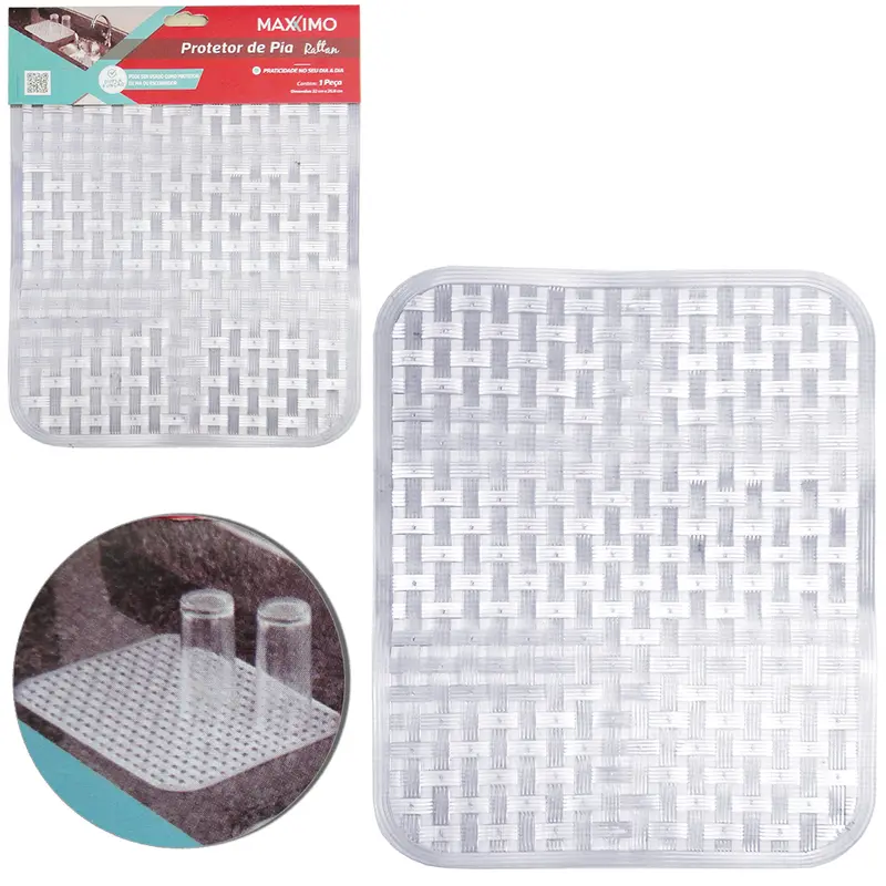 TAPETE GRADE PROTETOR DE PVC RETANGULAR PARA PIA ANTIDERRAPANTE RATTAN 32X25,8CM