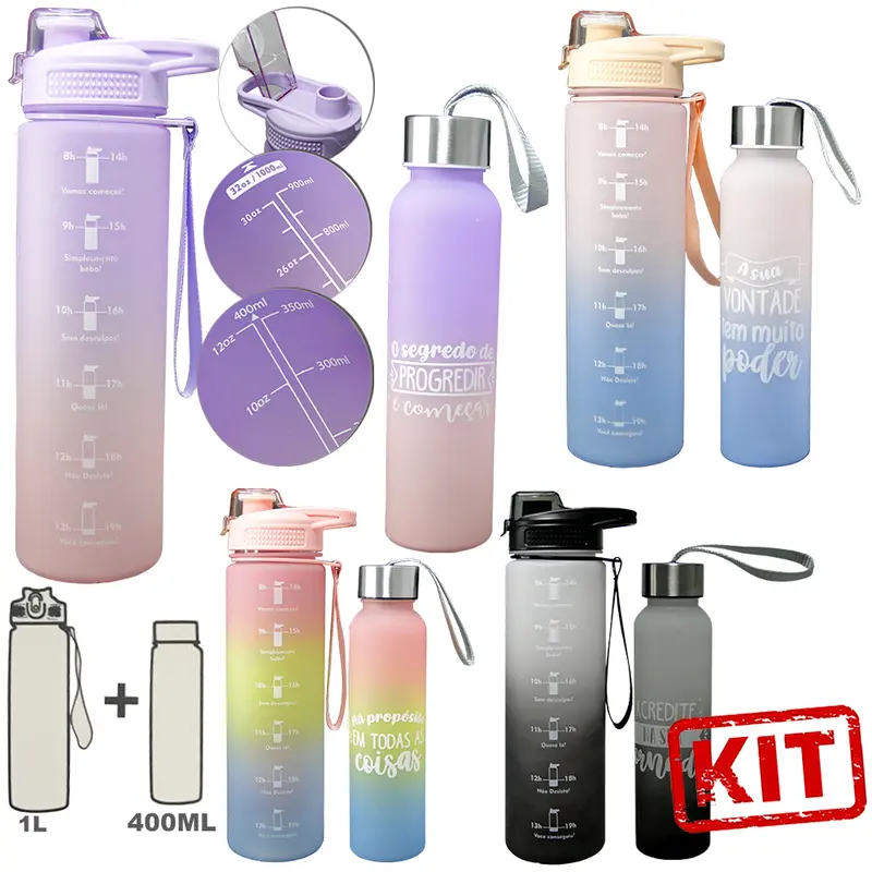 GARRAFA SQUEEZE DE PLASTICO AS MOTIVACIONAL KIT COM 2 PECAS (1L+400ML)