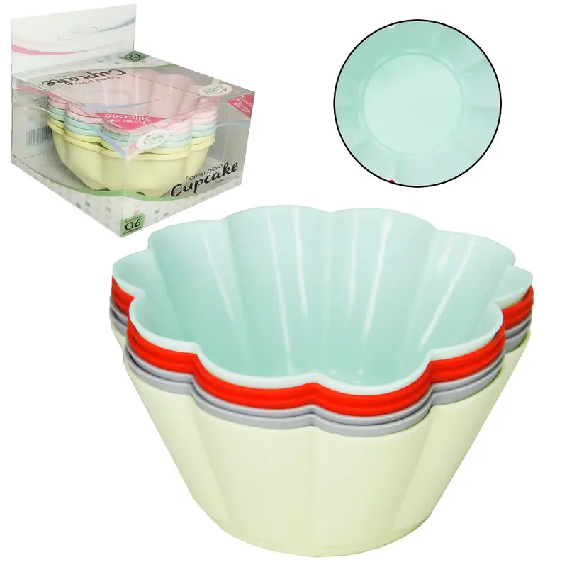 FORMA DE SILICONE FLOR PARA CUPCAKE COLORS COM 6 PECAS 7,5X3CM
