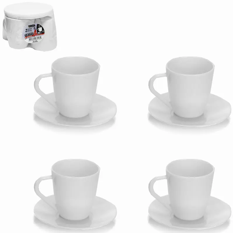 JOGO DE XICARA DE ACRILICO COM PIRES PARA CAFE BRANCA COM 8 PECAS 80ML