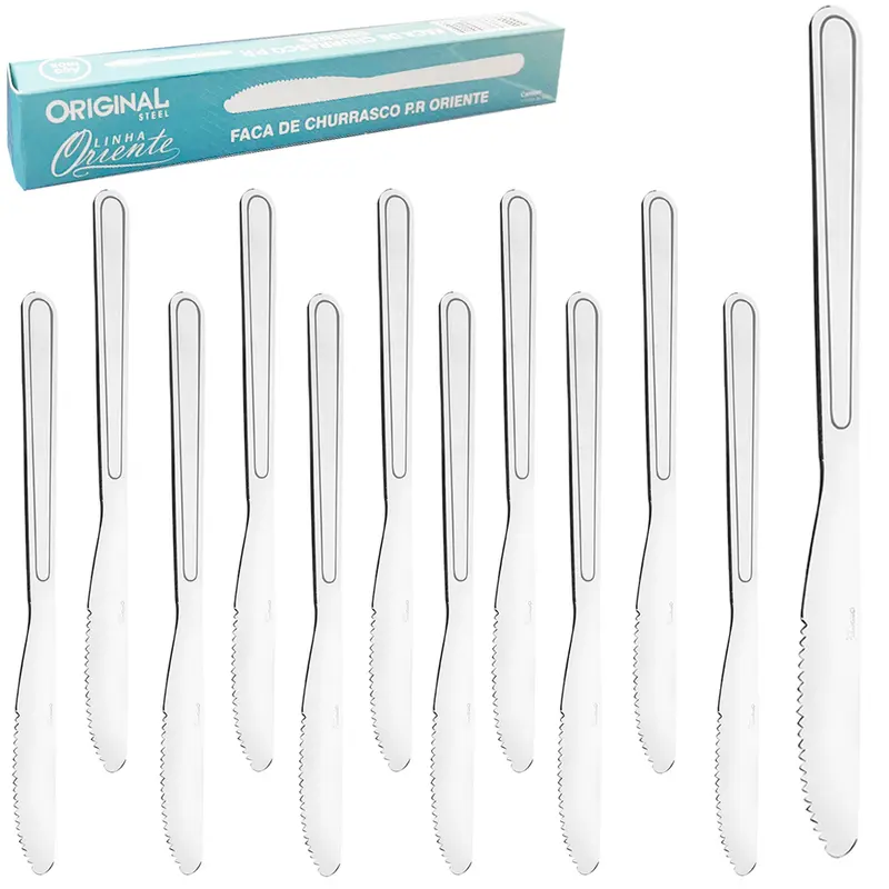 FACA DE CHURRASCO DE INOX ORIENTE COM 12 PECAS 21CM