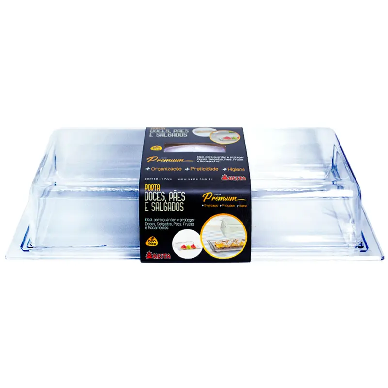 PORTA DOCE / PAO / SALGADO DE ACRILICO RETANGULAR COM TAMPA CRISTAL PREMIUM 38,5X19X9,5CM