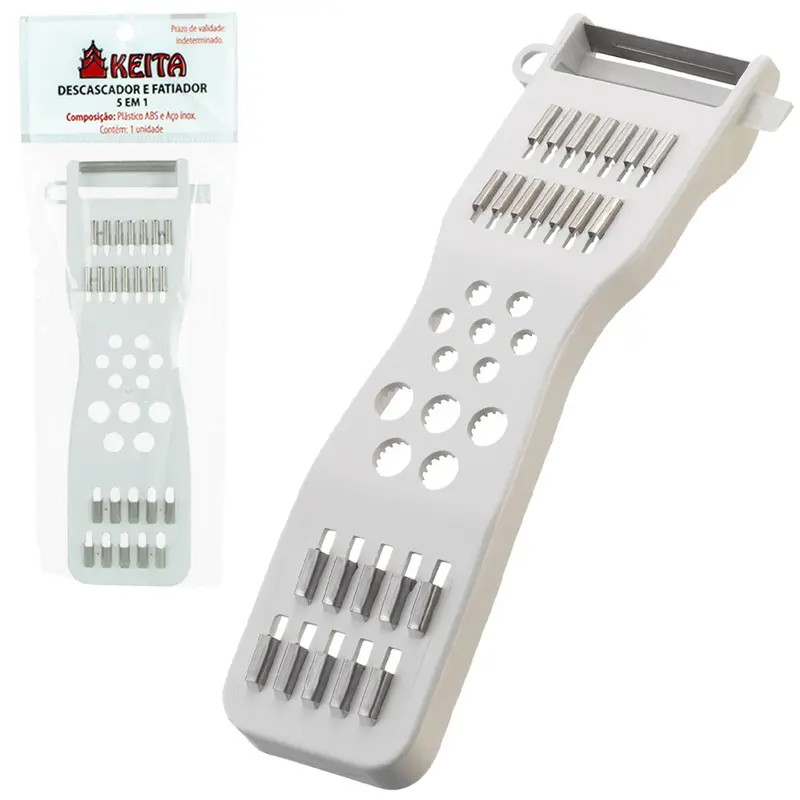 CORTADOR DESCASCADOR DE INOX / PLASTICO 5 EM 1 BRANCO 17,5X7CM